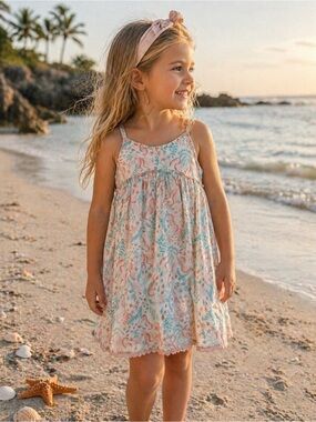 Rachel Zoe Girls Size 6 Seahorse Dress Beachy Pastel Summer Sundress Cutout Back